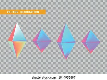 3d set crystal rhombus isolated object on transparent background. vector illustration
