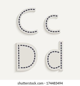 3d set of cut paper capital and lowercase letters, c, d. Eps 10.  