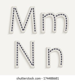 3d set of cut paper capital and lowercase letters, m, n. Eps 10. 