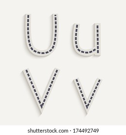 3d set of cut paper capital and lowercase letters, u, v. Eps 10. 