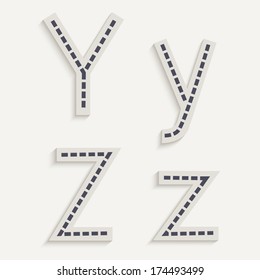 3d set of cut paper capital and lowercase letters, y, z. Eps 10. 