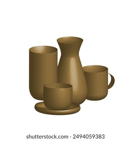 3D set of dishes on a white background. Vector illustration. Can be used to create leaflets, catalogs, menus, presentations and other layouts