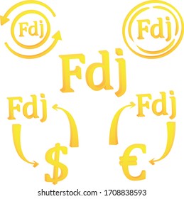 3D set djiboutian Franc currency  symbol  icon of Djibouti vector illustration  on a white background
