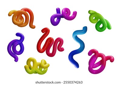 A 3D set of figures made in bright neon colors in the form of curved pipes of irregular shape. The shiny, smooth design with abstract elements for modern design.