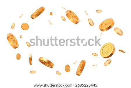 3d set flying golden Peru Nuevo Sol coins with different angles. Stock vector illustration on isolated background.	


