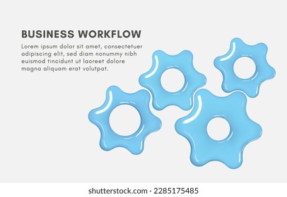 3D-Zahnräder, Business Workflow oder Kooperationskonzept, Vektorgrafik.