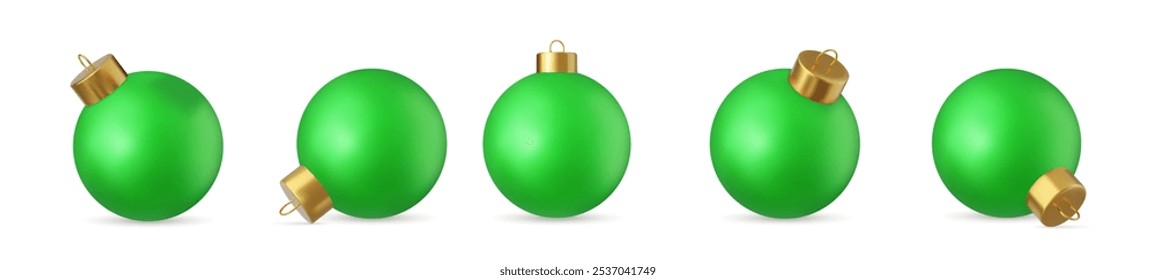 3d set of glass green Christmas ball Isolated on white background. New year toy decoration. Holiday decoration element. 3d rendering. Vector illustration