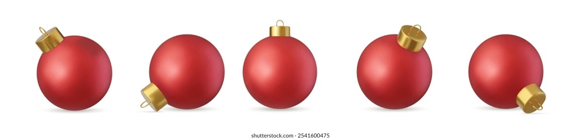 3d set of glass red Christmas ball Isolated on white background. New year toy decoration. Holiday decoration element. 3d rendering. Vector illustration