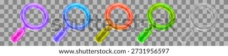 3d set glass transparent holographic magnifying glass icon. Stock vector illustration on isolated background.	
