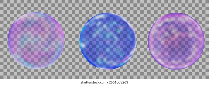Esfera de neón transparente de vidrio 3D o burbujas. Ilustración vectorial de stock sobre fondo aislado.