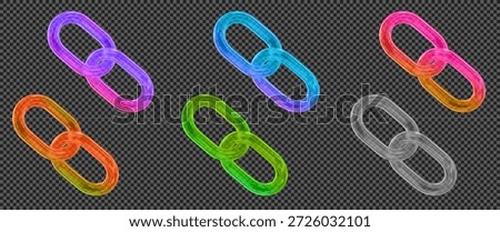 3d set glass transparent neon chain or link icon. Y2k style. Stock vector illustration on isolated background.	
