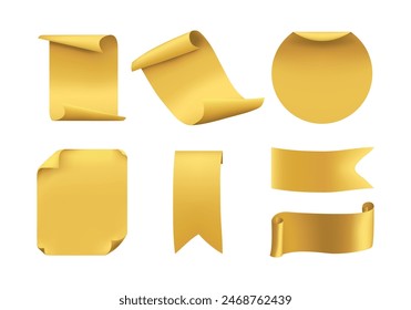 Conjunto 3d de pegatinas en blanco dorado aislado sobre fondo transparente. Ilustración vectorial.