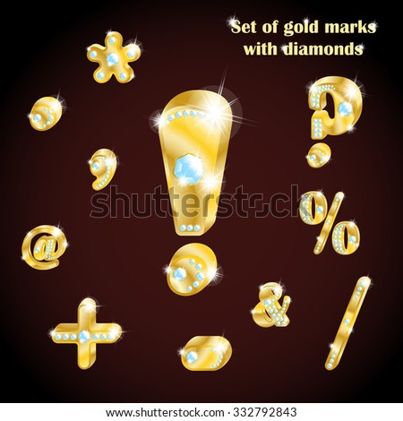 3d set of gold characters and mathematical symbols with diamonds