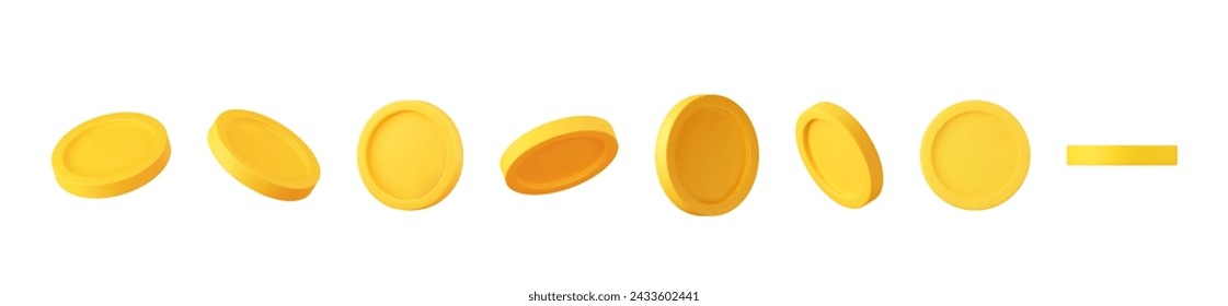 3D set Gold Coin Icon in different shape isolated on white background. Symbol of gold and wealth. 3D rendering. Vector illustration