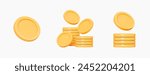 3D Set of Gold Coin icons. Stack of money. Finance, investment and savings concept. Game elements. Golden penny cash pile. Treasure heap. Cartoon creative design objects. 3D Vector illustration