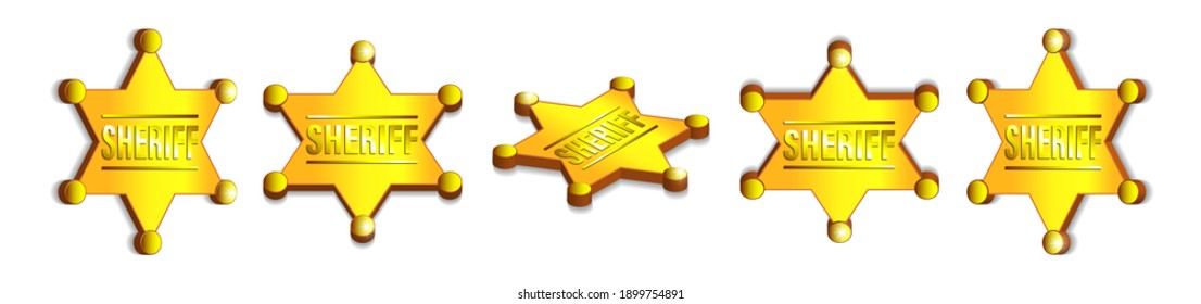 3d conjunto de estrellas hexagonales de oro con la inscripción sheriff. Íconos o emblemas. EPS10