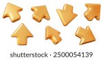 3d set of golden click cursor icon. Mouse arrows pointing in different directions. Stock vector illustration on isolated background.