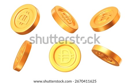 3d set golden UAE Dirham coins with different angles. Stock vector illustration on isolated background.	
