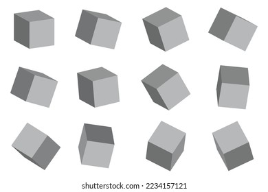 3d set with gray cubes. Geometric background. Gray cubes in abstract style. Vector illustration. Stock image. 