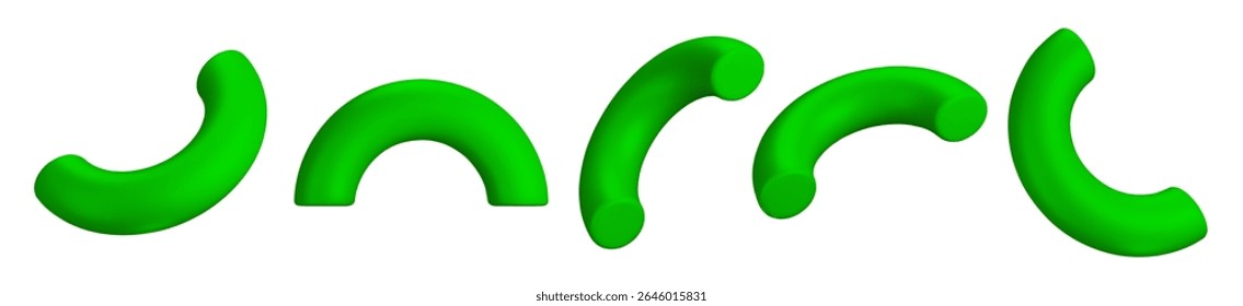 Conjunto 3d de metade verde do símbolo ou ícone torus com ângulos diferentes. Figura geométrica ou forma. Ilustração de vetor de estoque em plano de fundo isolado.	
