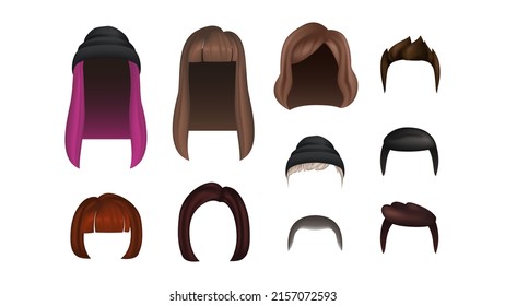 3D Set of Hairstyles for Men and Women. Isolated Hairdressers. Vector illustration