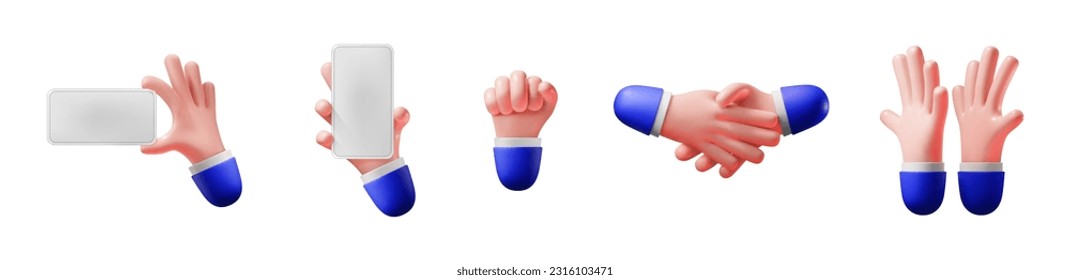 3d conjunto de gestos manuales para negocios aislados en fondo blanco. Ilustración vectorial.