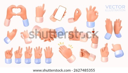3d set of hands in realistic style. Hand gestures. Vector illustration.