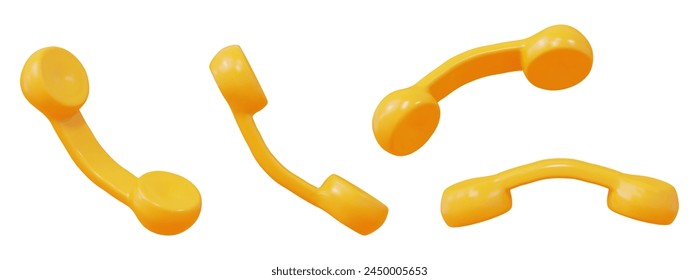3D-Satz von Handset-Symbol gelbe Farben mit verschiedenen Winkeln.  Cartoon Minimaler Stil. Vektorillustration des Bestands auf isoliertem Hintergrund.