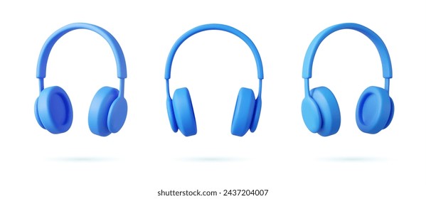 3d set headphones with dynamics for loud music listening enjoying audio sound template icon isolated on white background. 3d rendering. Vector illustration