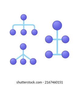3D set of Hierarchy icon isolated on white background. Enterprise management subordinate structure. Delegating, assignment, distribution. Can be used for many purposes. Vector in 3d style.