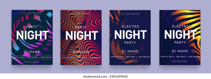 3d Set Hot Night Dance Party. Background Strips Graphic Elements for Dance Party, Disco, Club Invitation, Festival Poster, Flyer. Music Festival Vector Illustration.