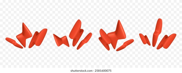 3d set of lightning. Charger, energy, danger symbol in plastic cartoon style. Vector illustration.