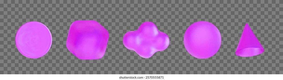 3D Set liquid holographic abstrac shape in different forms Circle, square, sphere, torus, triangle