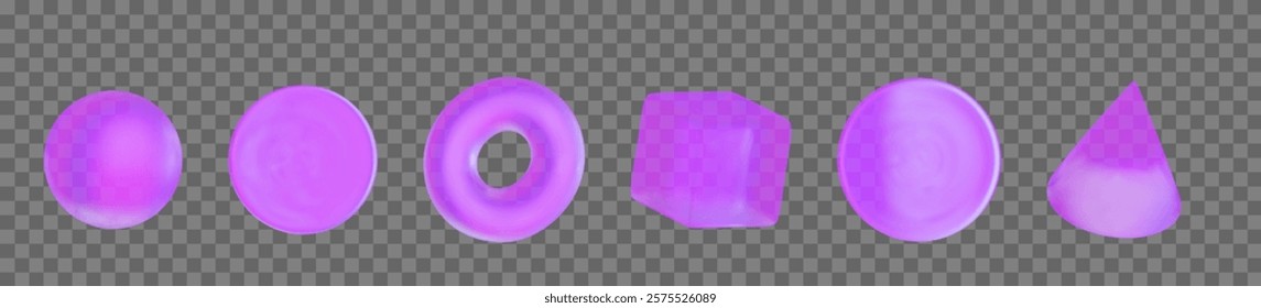 3D Set liquid holographic abstrac shape in different forms Circle, square, sphere, torus, triangle