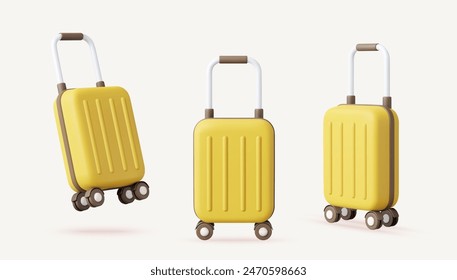 3D set luggage icon. suitcase for vacation, holiday, tourism, travel, booking, business and time to travel concept. 3d rendering. Vector illustration