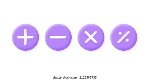 3d set of mathematics mark isolated on white background. Plus and minuse marks, multiplication and division marks. Trendy and modern vector in 3d style.