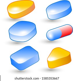 3d set of multi-colored medicine pills
