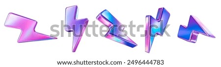 3d set neon charger symbol. Holographic sign thunder. Symbol of energy, danger. Minimalistic electrical discharge. Stock vector illustration.	
