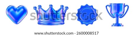 3d set of neon heart, crown, medal, trophy. Stock vector illustration on isolated background.