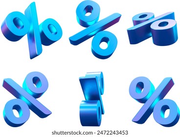 3d set of neon percent signs discount with different angles. Voucher gift. Stock vector illustration on isolated background.	
