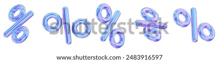 3d set of neon percent signs discount with different angles. Voucher gift. Stock vector illustration on isolated background.