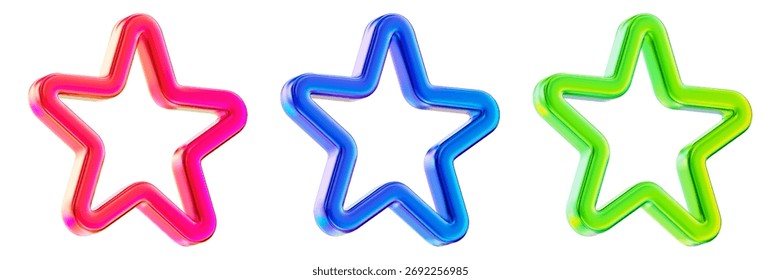 3d set neón forma de estrella, figura, elemento. Degradado de malla. Ilustración vectorial de stock sobre fondo aislado.