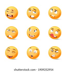 3D set of nine cute smileys with different expressions