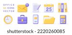 3d set office, business, finance, education icons. Render office symbol for desktop. 3d vector cartoon minimal illustration