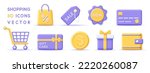 3d set online shopping icons. Render shopping symbol for discount concept, sale on goods and e-commerce. 3d vector cartoon minimal illustration