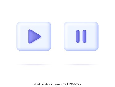 3D Set Of Pause And Play Buttons. Player Concept Button. Click, Push The Button, Start, Forward, Record, Stop Audio Or Video. Trendy And Modern Vector In 3d Style.