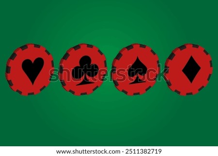 3D set of Poker Chips. Casino game icons. Gambling Coins, isolated on green background, vector illustration