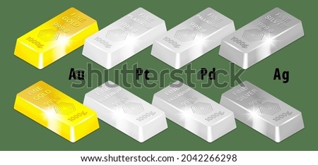 3d set of precious metals. Bars of fine gold, platinum, palladium and silver, weighing 1000 grams and fineness 999.9