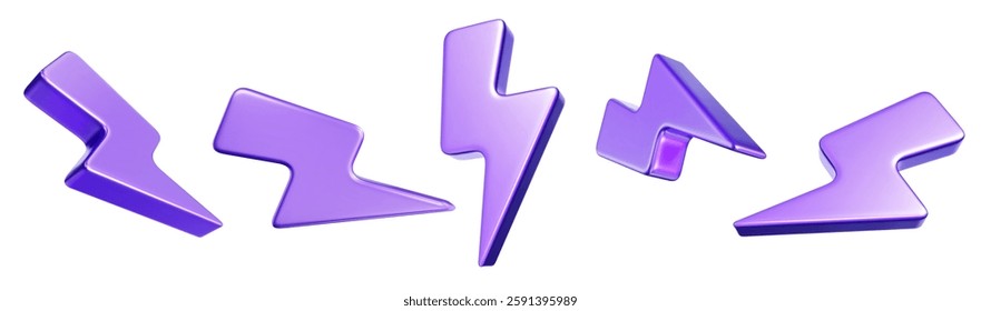 3d set purple charger symbol. Symbol of energy, danger. Minimalistic electrical discharge. Stock vector illustration on isolated background.	
