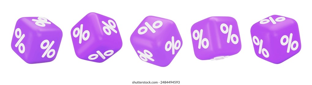 3d set of purple cubes with percent and different angles.  Stock vector illustration on isolated background.	